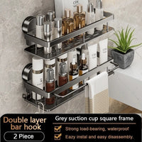 Étagère Salle de Bain Aluminium Gris à Ventouses, 1 ou 2 Plateaux