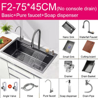 Évier de Cuisine Multifonction Cascade Noir avec Lave-Tasse