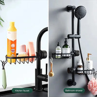 Porte-Éponge pour Robinet d'Évier ou Barre de Douche, Panier Noir ou Argenté