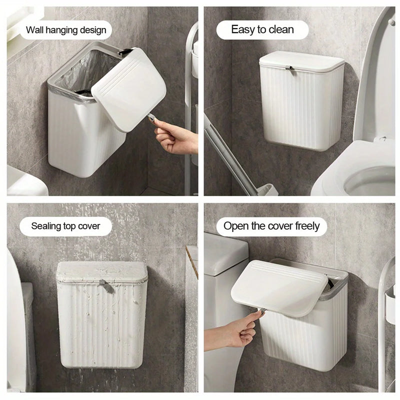 Poubelle Murale de Cuisine Blanche à Couvercle Rabattable, 7 ou 9 L