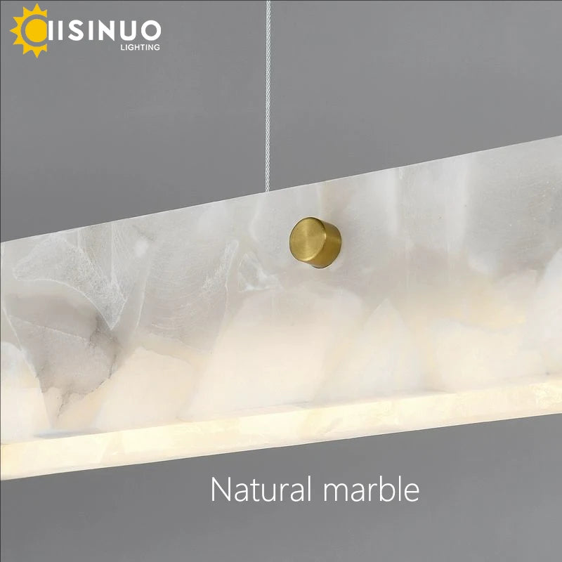 Suspension Cuisine Îlot Linéaire LED en Marbre Naturel, 100 à 150 cm