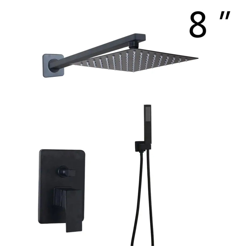 Douche Encastrable Noir Mat Pluie Carrée 20 à 40 cm avec Douchette