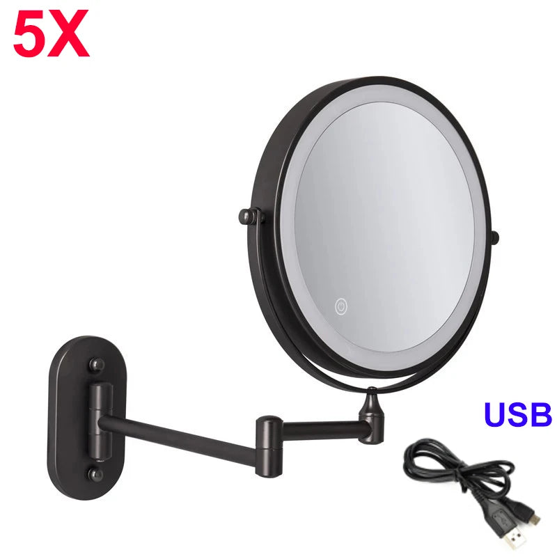 Miroir Grossissant LED Tactile Pliant Mural Rechargeable 3X 5X 7X 10X