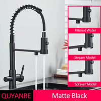 Mitigeur Cuisine 3 Voies à Ressort avec Douchette Extractible et Eau Filtrée