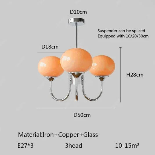 Suspension Cuisine Lustre Verre Rose, 3 ou 5 Têtes, Doré ou Chromé
