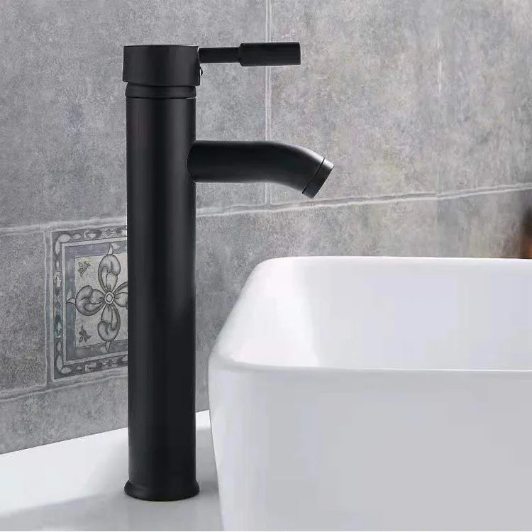 Mitigeur Lavabo Monotrou Inox Noir Mat ou Chromé, Modèle Haut ou Court