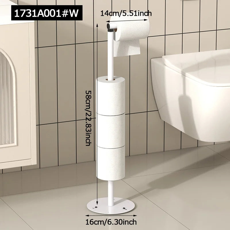 Porte-Papier Toilette sur Pied avec Réserve de Rouleaux, Noir ou Blanc