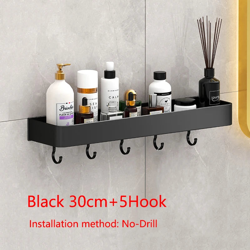 Étagère Salle de Bain Murale Aluminium Noir ou Gris, 30 ou 40 cm