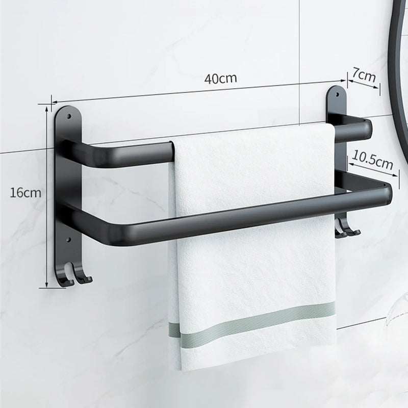 Porte-Serviette Mural Noir Sans Perçage Aluminium 1 à 3 Barres