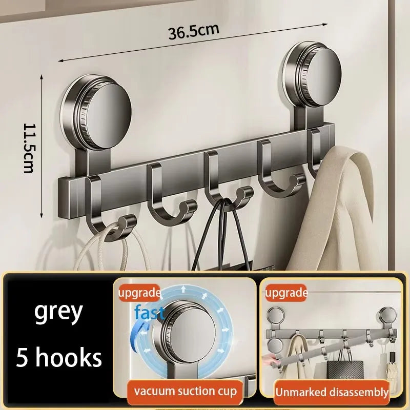 Patère Salle de Bain à Ventouse sans Perçage, Rail Aluminium Gris