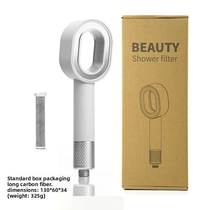 Pommeau de Douche Filtrant à Tête Ovale Ajourée, Cartouche Charbon, 7 Coloris