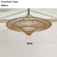 Suspension Cuisine Rotin Chapeau de Paille Wabi-Sabi, Ø 60 à 120 cm