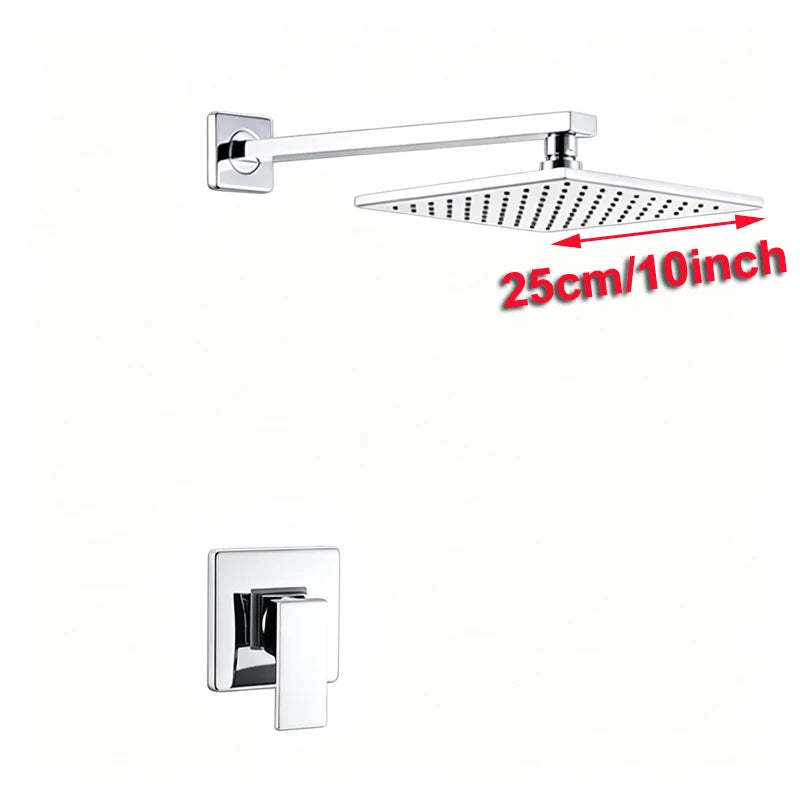 Douche Encastrable Noir ou Chromé, Pomme Carrée 20 ou 25 cm