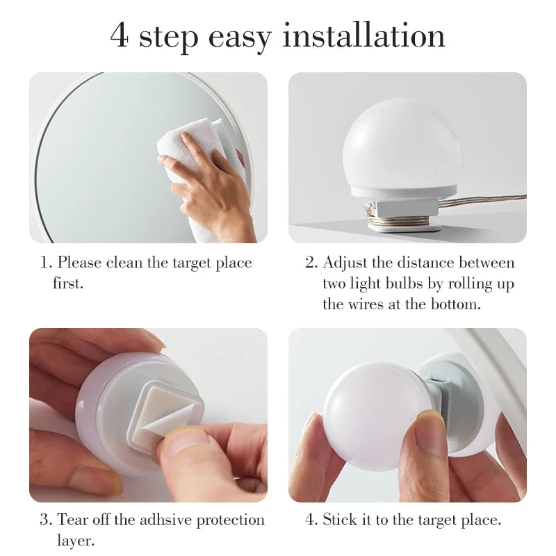 Kit d'Ampoules LED Hollywood pour Miroir, 6, 10 ou 12 Ampoules, USB