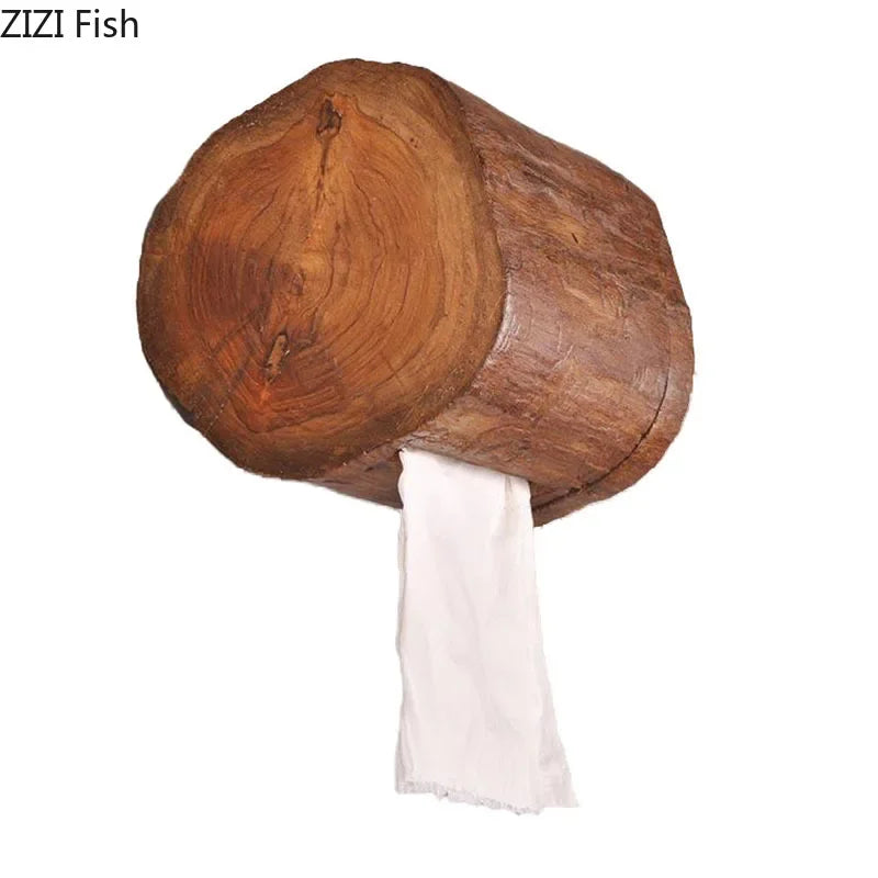 Porte-Papier Toilette Mural en Bois Massif, Forme Tronc d'Arbre, 15 cm