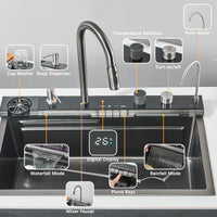 Évier Cuisine Inox Noir 1 Bac Cascade Rince-Verre, 60 ou 75 cm
