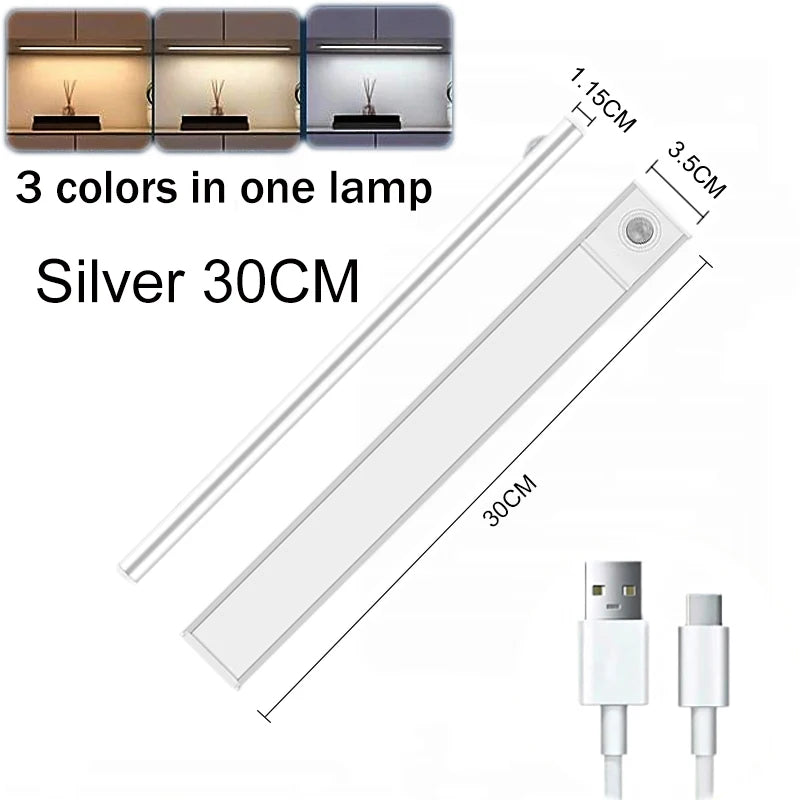 Réglette LED Sous Meuble Aluminium 3 Couleurs avec Détecteur de Mouvement
