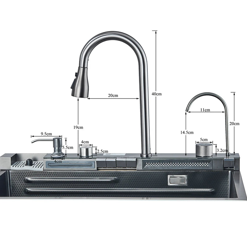 Évier Cuisine Inox 304 à Cascade, avec ou sans Rince-Verre, 60 ou 75 cm