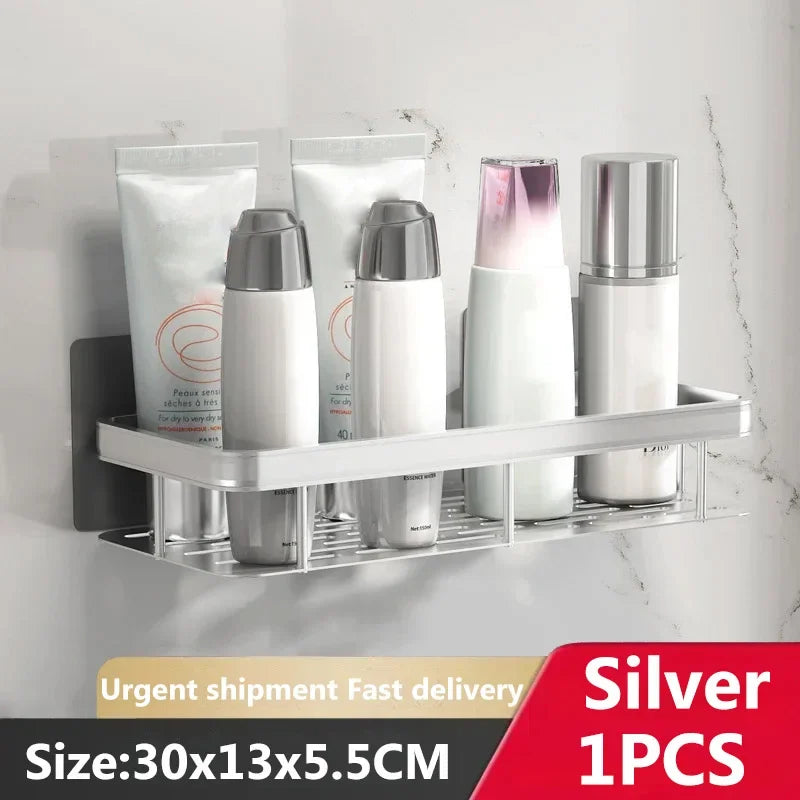 Étagère de Salle de Bain d'Angle Sans Perçage 2 Niveaux