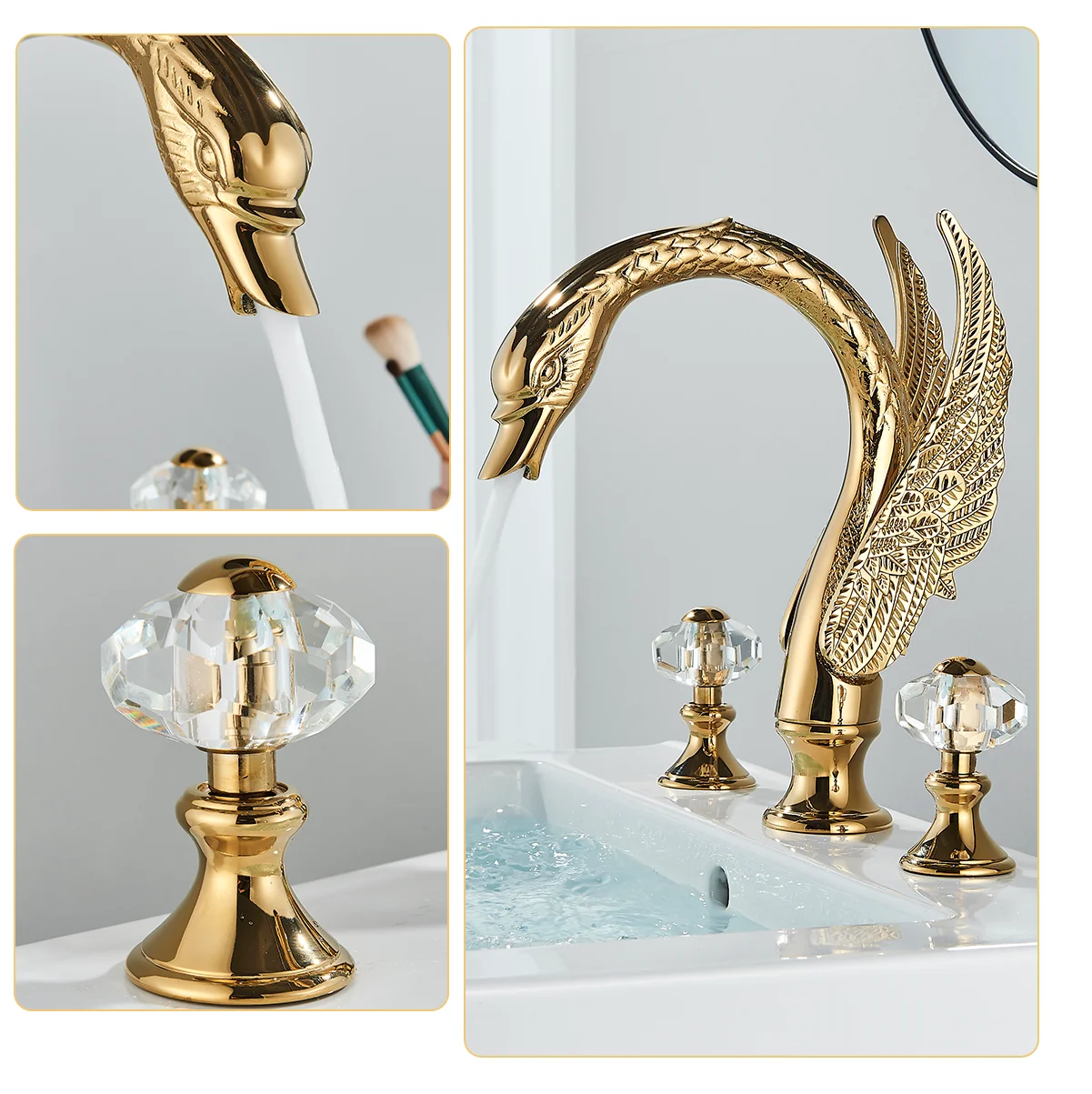 Mitigeur de Lavabo 3 Pièces Cygne Doré Rétro
