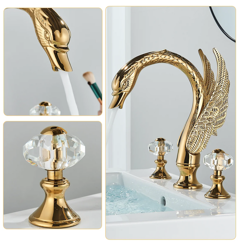 Mitigeur de Lavabo 3 Pièces Cygne Doré Rétro