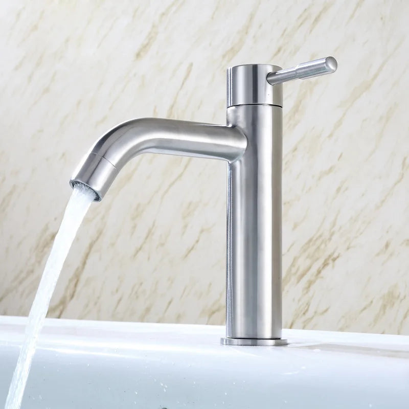 Robinet Lave-Main Eau Froide Inox 304, 6 Versions, Bec Courbe ou Droit