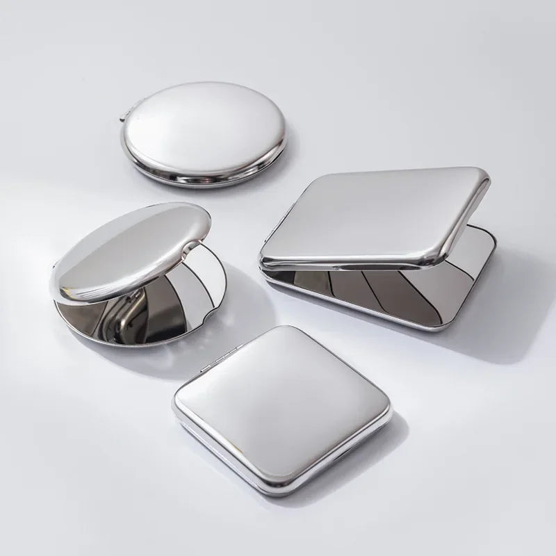 Miroir de Poche Pliant Inox, Rond, Carré ou Lot de 2