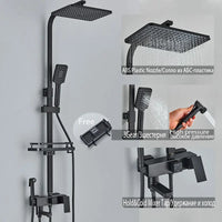 Colonne de Douche Réglable 73 à 116 cm avec Étagère, Noir, Chromé ou Doré