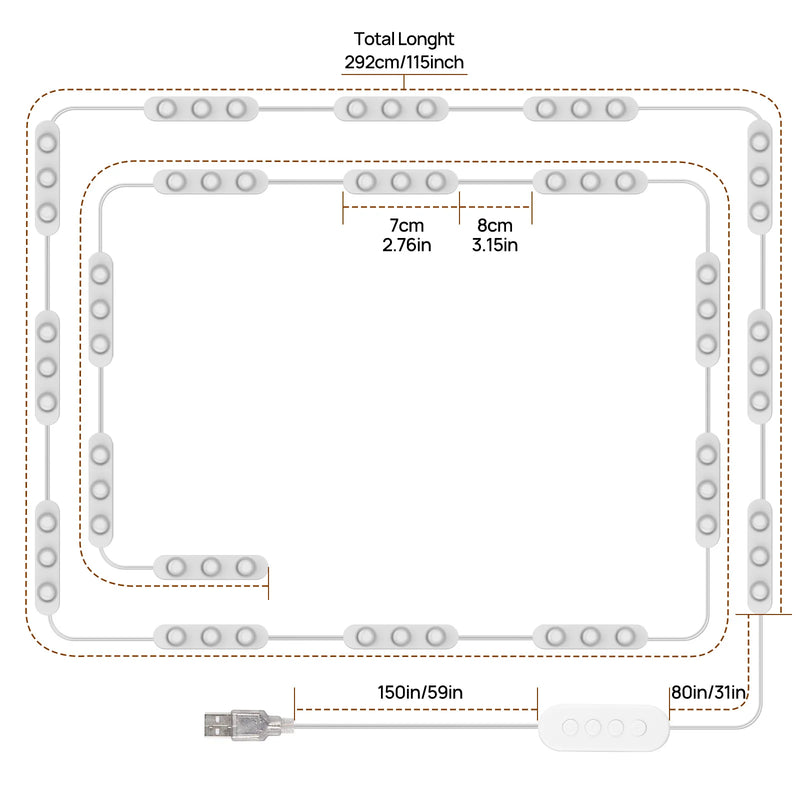 Éclairage Sous Meuble Cuisine et Miroir, Kit 60 LED USB, 3 Teintes