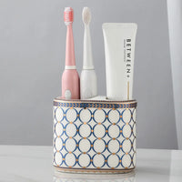 Porte-Brosse à Dents et Dentifrice Céramique Ovale, 4 Décors, 11 cm