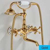 Robinet de Baignoire Mural Rétro Bronze Vieilli avec Douchette