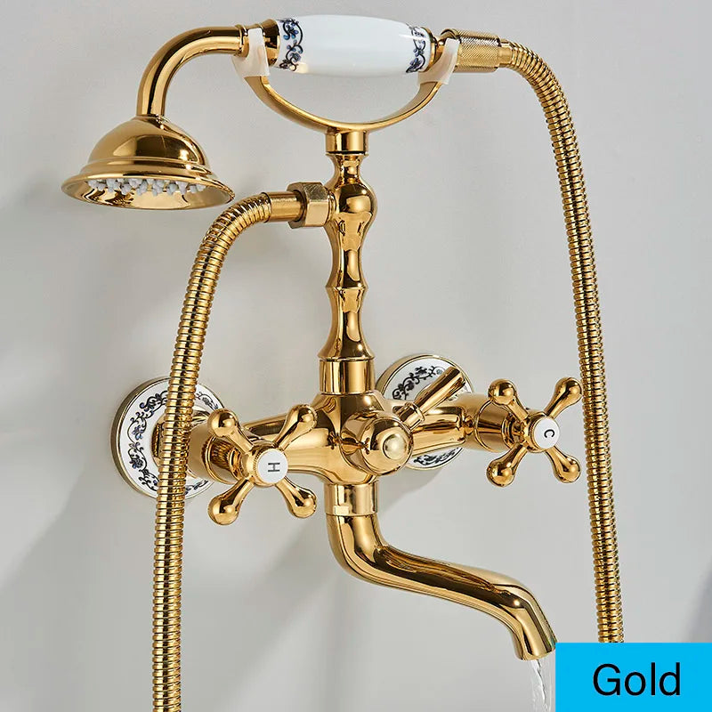Robinet de Baignoire Mural Rétro Bronze Vieilli avec Douchette