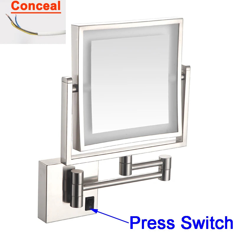 Miroir Grossissant LED Mural Bras Extensible Carré 3X