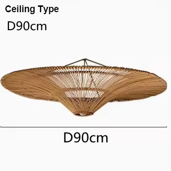 Suspension Cuisine Rotin Chapeau de Paille Wabi-Sabi, Ø 60 à 120 cm