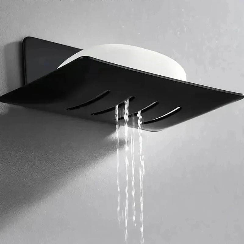 Porte-Savon Mural Sans Perçage en Inox, Noir, Blanc ou Gris, Autodrainant