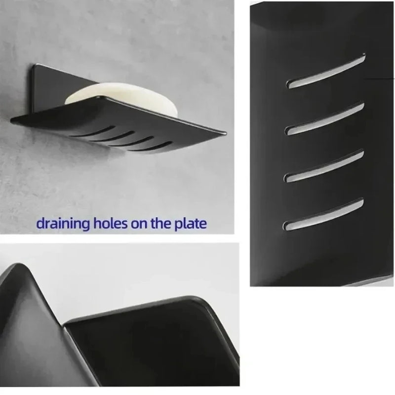 Porte-Savon Mural Sans Perçage en Inox, Noir, Blanc ou Gris, Autodrainant
