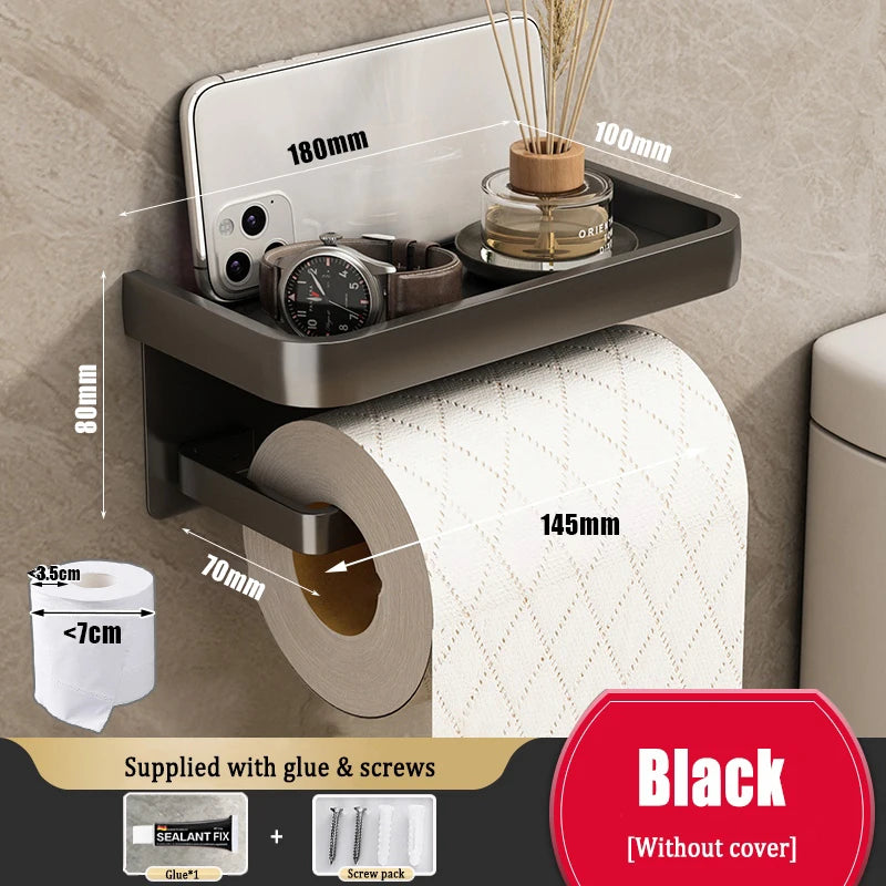 Porte-Papier Toilette Mural Aluminium avec Tablette, Noir ou Gris Anthracite