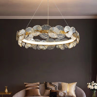 Lustre Suspension Cuisine Anneau LED Disques de Verre Doré, Ø 40 à 80 cm