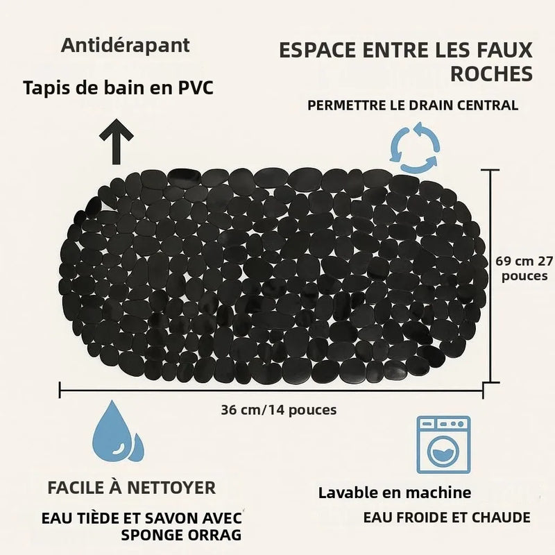 Tapis de Baignoire Ovale Galets Antidérapant à Ventouses 36 x 69 cm