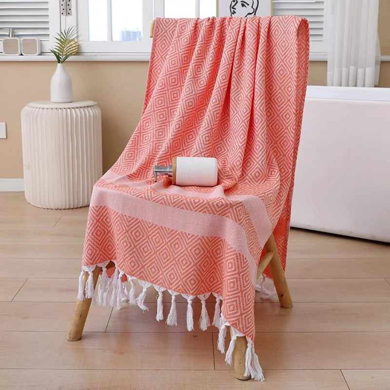 Serviette de Bain Coton Séchage Rapide à Franges 100 x 180 cm