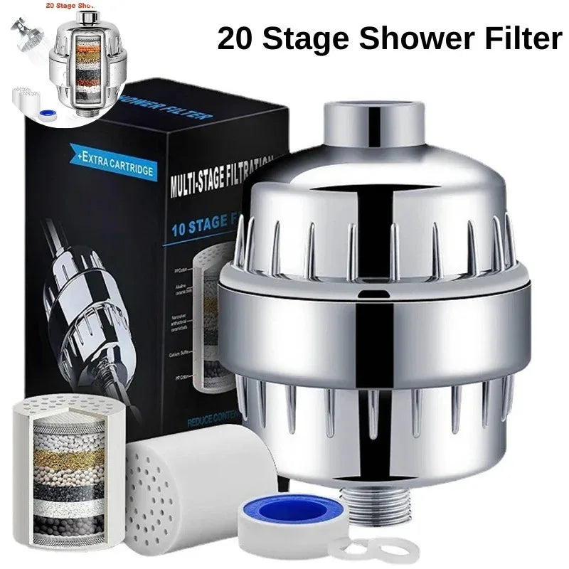 Filtre de Douche Anti-Chlore 15 ou 20 Étages, Noir ou Chromé
