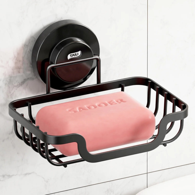 Porte-Savon Ventouse Drainant en Métal Sans Perçage, Blanc, Noir ou Chromé