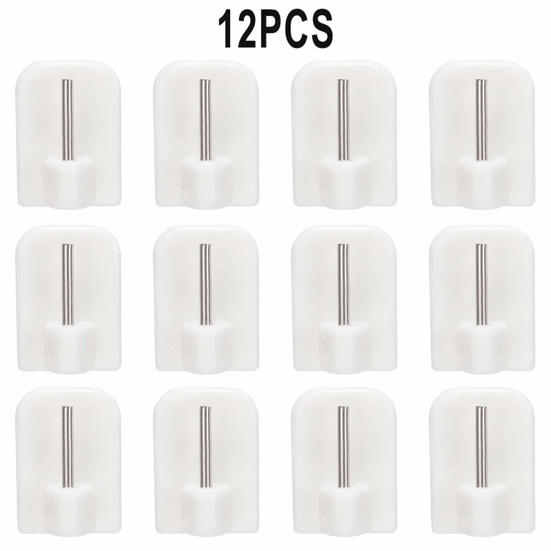 Crochets de Rideau Adhésifs Blancs Sans Perçage, Lot de 4 à 12