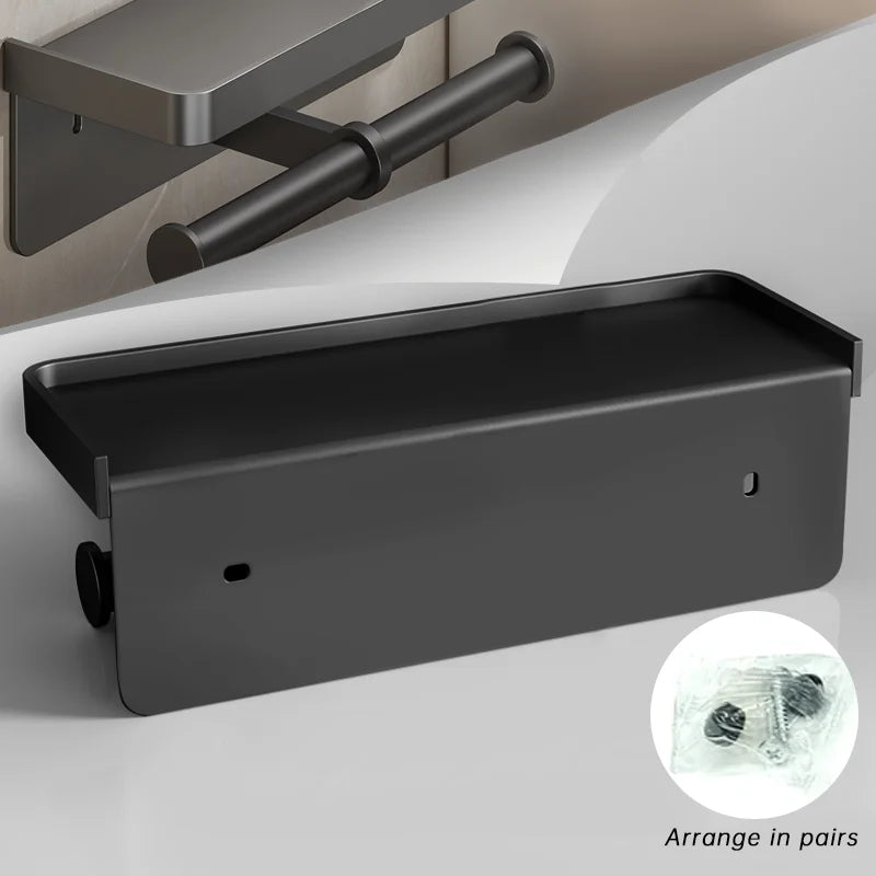 Porte-Papier Toilette Mural Aluminium avec Tablette, à l'Unité ou Lot de 2, 4 Finitions