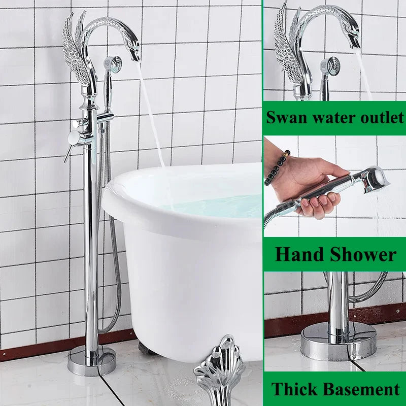 Robinet Baignoire sur Pied Col de Cygne Laiton avec Douchette, 4 Finitions
