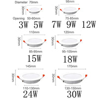 Spot LED Encastrable Plat Rond Noir ou Blanc, 3 à 30 W