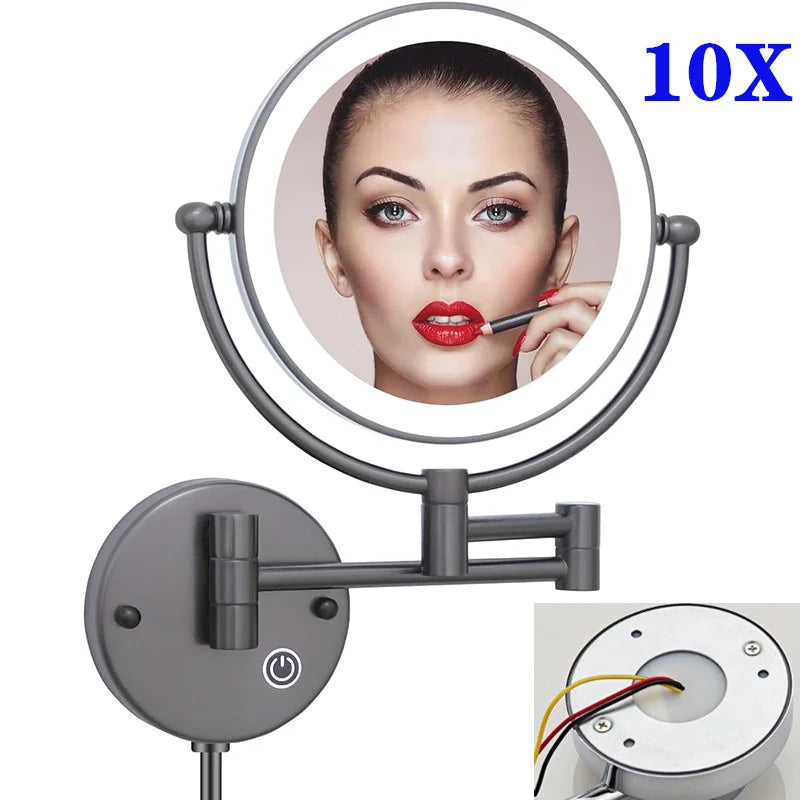 Miroir de Maquillage LED Grossissant 10X Tactile Mural Double Bras Extensible