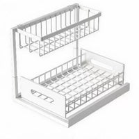 Rangement Sous Évier Coulissant Blanc 2 Niveaux, Panier à Sortir en Acier