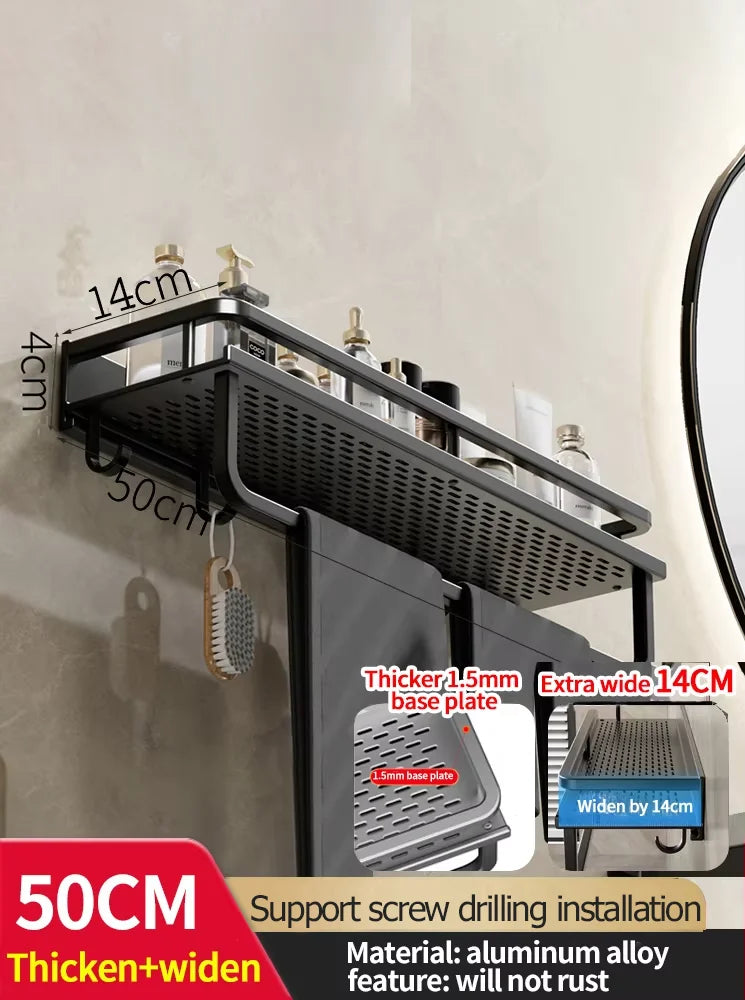 Étagère Murale Salle de Bain Aluminium Noir ou Gris 30-50 cm