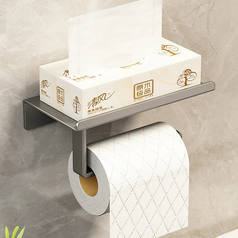 Porte-Papier Toilette Mural avec Tablette en Acier Inoxydable 3 Coloris
